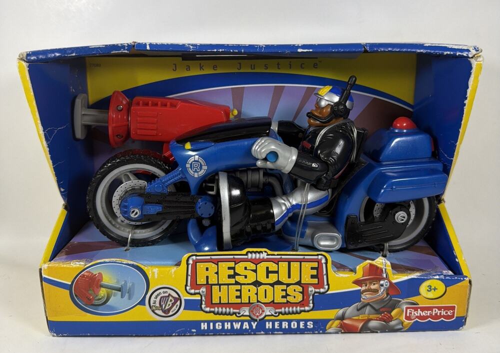 Vtg 2001 Fisher Price Rescue Heroes Jake Justice Motorcycle Highway Heroes New